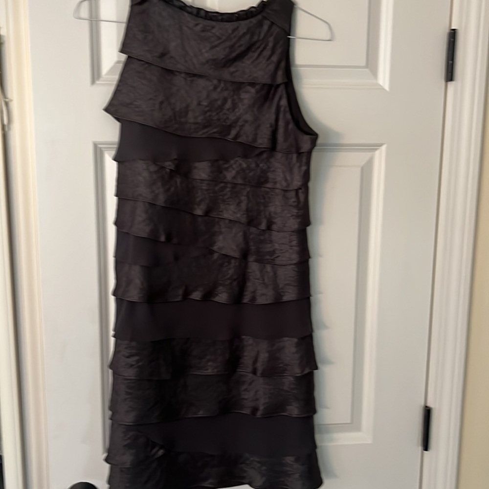 Size 14, dark gray, knee length layered dress.  Neckline beaded. - Picture 4 of 4